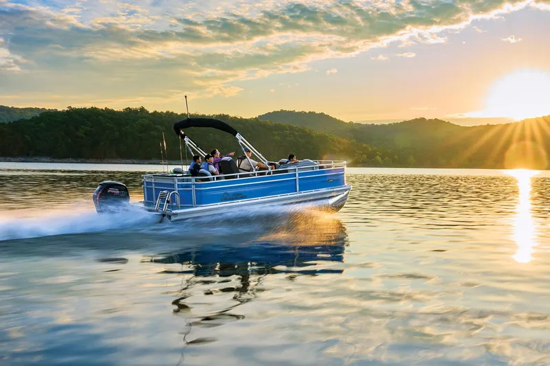 Slide: The Image of Steering console of 2026 Sun Tracker Fishin' Barge 20 DLX with Lowrance Elite display. - 6