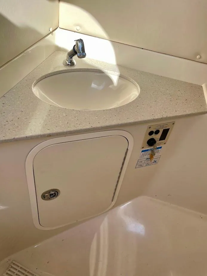 Slide: The Image of 2010 Sea Ray 300 Sundeck boat sink and storage compartment. - 20