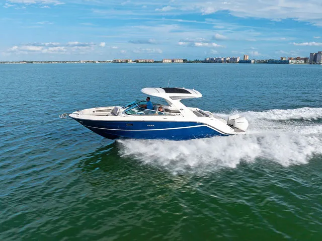 Slide: The Image of Interior view of Sea Ray SLX 310 cockpit, 2017 model. - 3