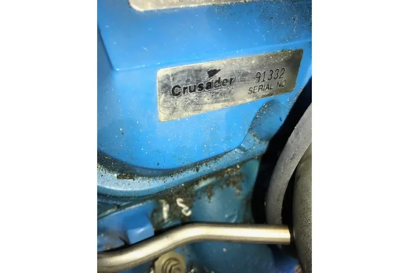 Slide: The Image of Close-up of Crusader engine serial number on 1993 Carver 370 Aft Cabin Motor Yacht. - 33