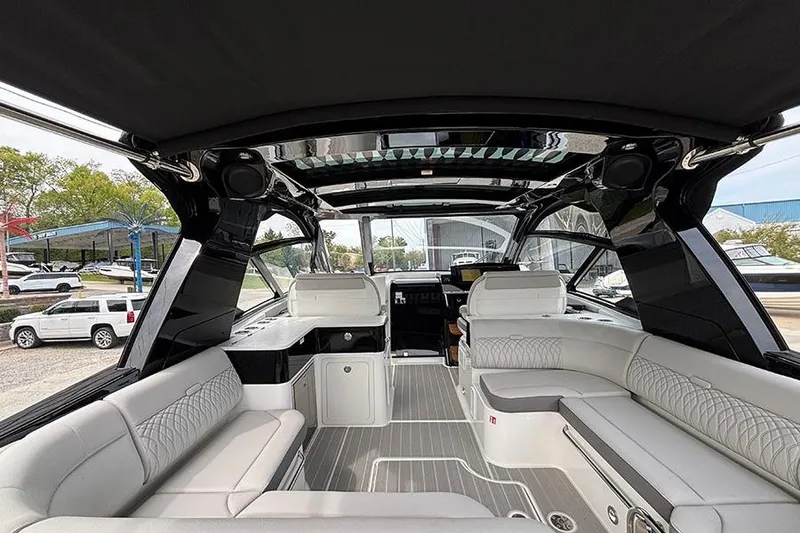 Slide: The Image of Luxurious interior of 2026 Sea Ray Sundancer 370 Outboard yacht with elegant seating and modern design. - 7