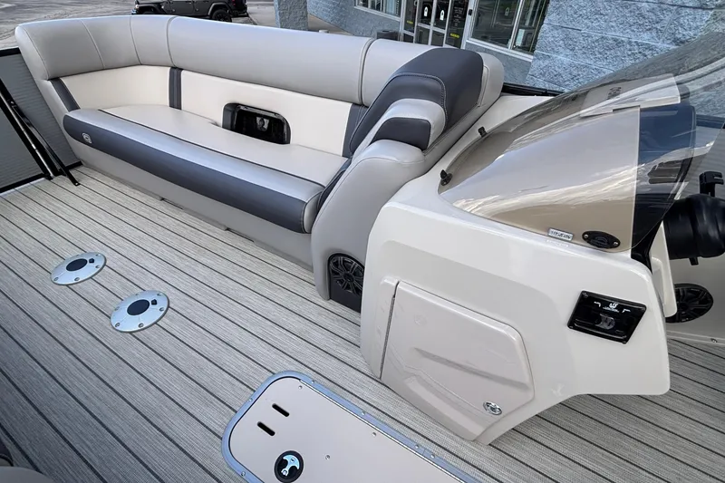 Slide: The Image of 2023 Princecraft Quorum 25 RL interior with sleek seating and modern dashboard design. - 35