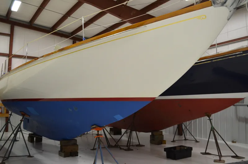 The Image of 1963 Hinckley Bermuda 40 sailboat in a boatyard. - 0