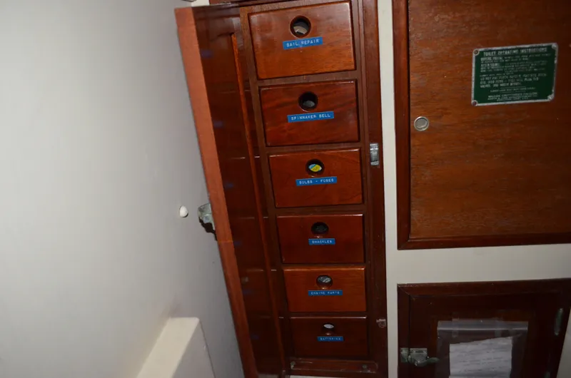 Slide: The Image of Wooden drawers in a 1963 Hinckley Bermuda 40 yacht. - 19