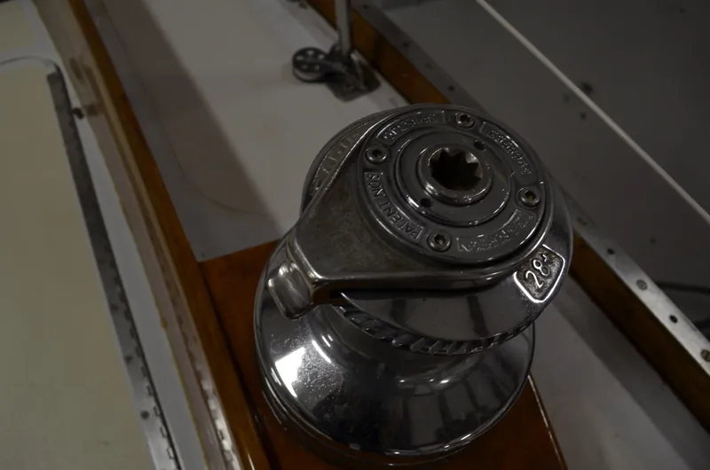 Slide: The Image of Close-up of a winch on a 1963 Hinckley Bermuda 40. - 36