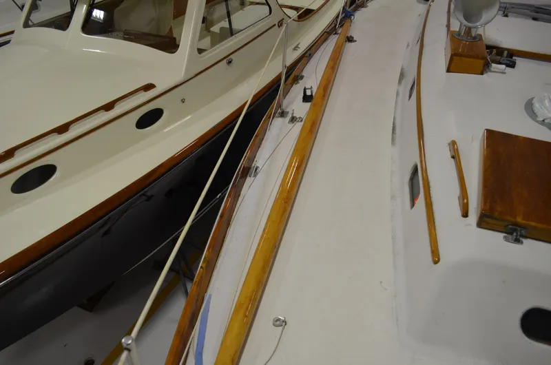 Slide: The Image of 1963 Hinckley Bermuda 40 sailboat, deck and woodwork details. - 38
