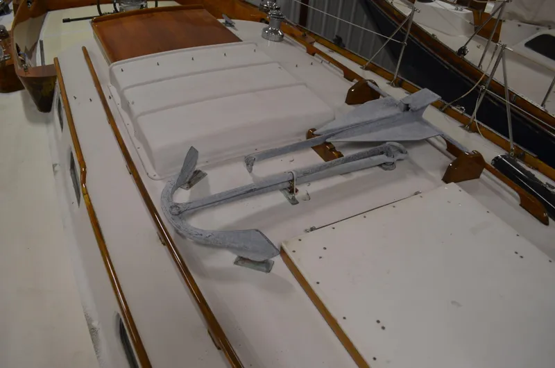 Slide: The Image of Hinckley Bermuda 40 sailboat deck with anchor, year 1963. - 45