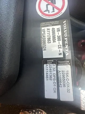 Slide: The Image of Volvo Penta engine label on Regal 38 Grande Coupe 2021. - 40