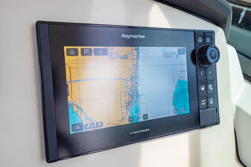 Slide: The Image of Raymarine navigation display on 2019 Boston Whaler 270 Vantage boat, showing nautical chart. - 53