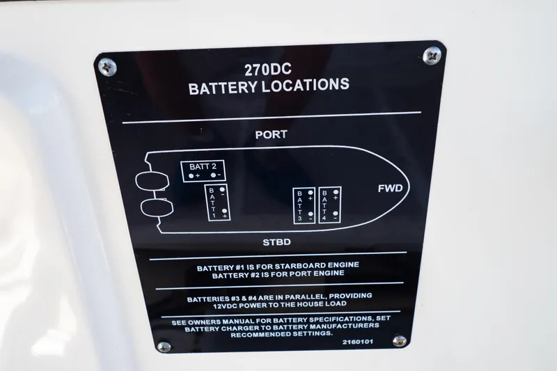 Slide: The Image of Battery location diagram for 2019 Boston Whaler 270 Vantage boat. - 81
