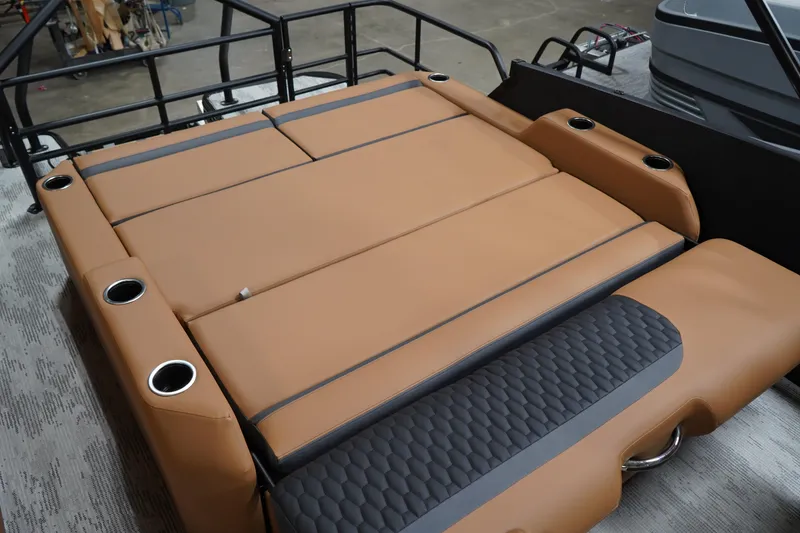 Slide: The Image of Luxurious 2026 Sylvan L3 ULZ boat seating with cup holders and sleek design. - 7