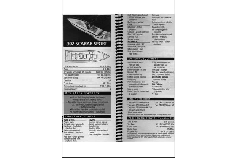 Slide: The Image of 1997 Wellcraft 302 Scarab Sport brochure with specifications and features listed. - 25