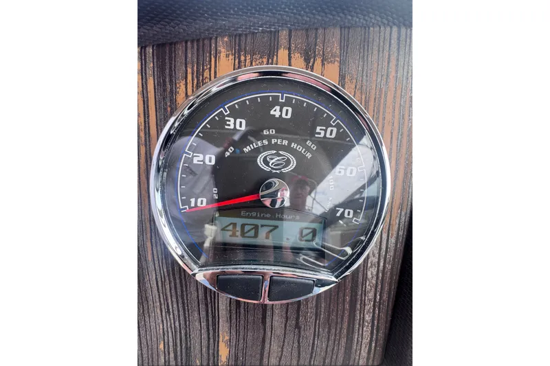 Slide: The Image of Speedometer of 2013 Cobalt 296 boat showing 407 engine hours. - 38