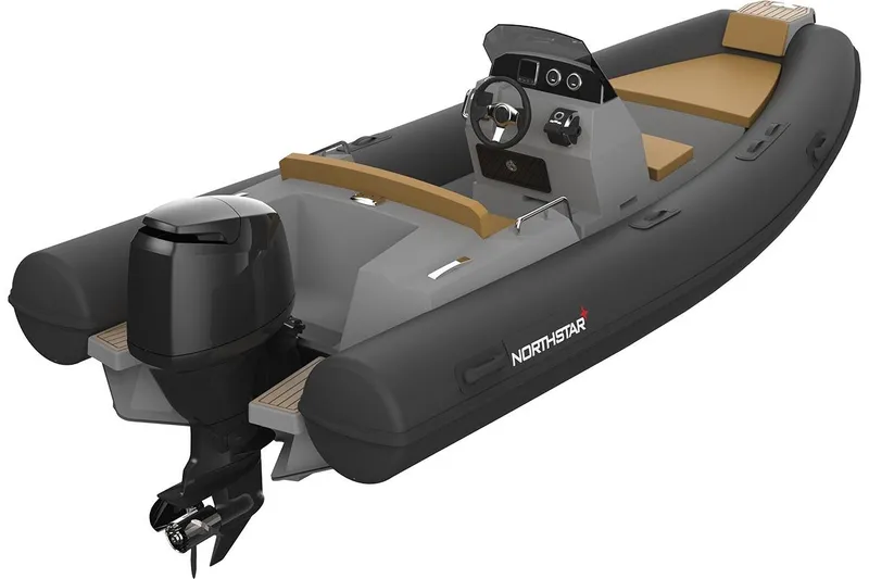Slide: The Image of 2026 Northstar Axis 4.8 inflatable boat with sleek design and modern outboard motor. - 7