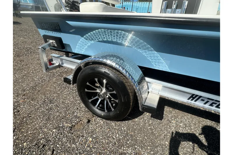 Slide: The Image of 2026 Delta Boatworks Delta D18 on a trailer, featuring sleek design and modern wheels. - 20