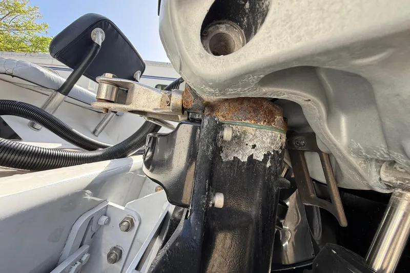 Slide: The Image of Close-up of 1989 Wellcraft 302 Scarab boat engine with visible rust and wear. - 124