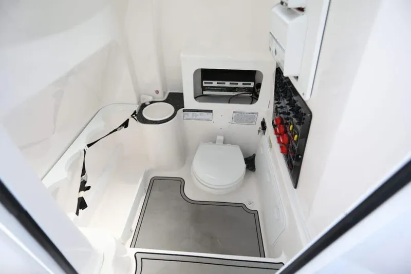 Slide: The Image of 2023 Sea Fox 288 Commander boat interior with cushioned seating and modern design. - 10