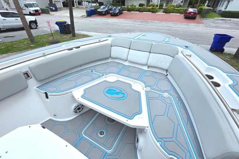 Slide: The Image of 2023 Sea Fox 288 Commander boat interior with stylish seating and modern design. - 19