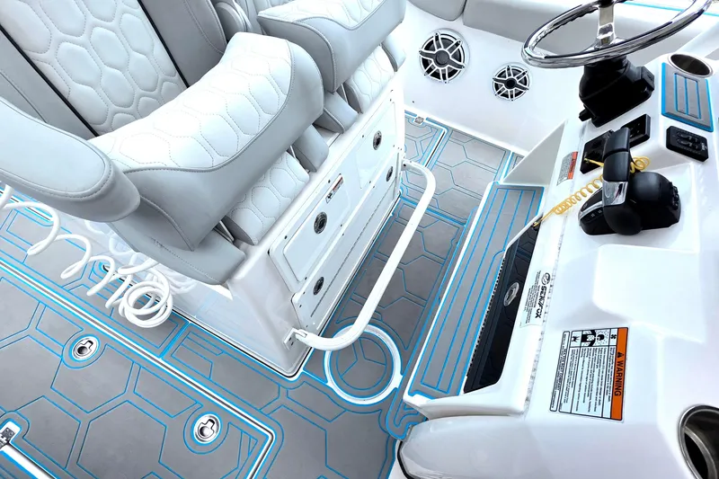Slide: The Image of Interior of 2023 Sea Fox 288 Commander boat with modern seating and control panel. - 22