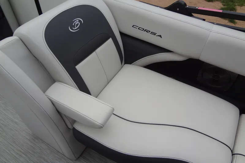 Slide: The Image of Luxurious seating in 2021 Baraletta Corsa 23 QSS boat, featuring sleek design and comfort. - 12