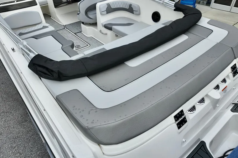 Slide: The Image of 2026 Bayliner VR6 Bowrider OB interior with sleek seating and modern design. - 8