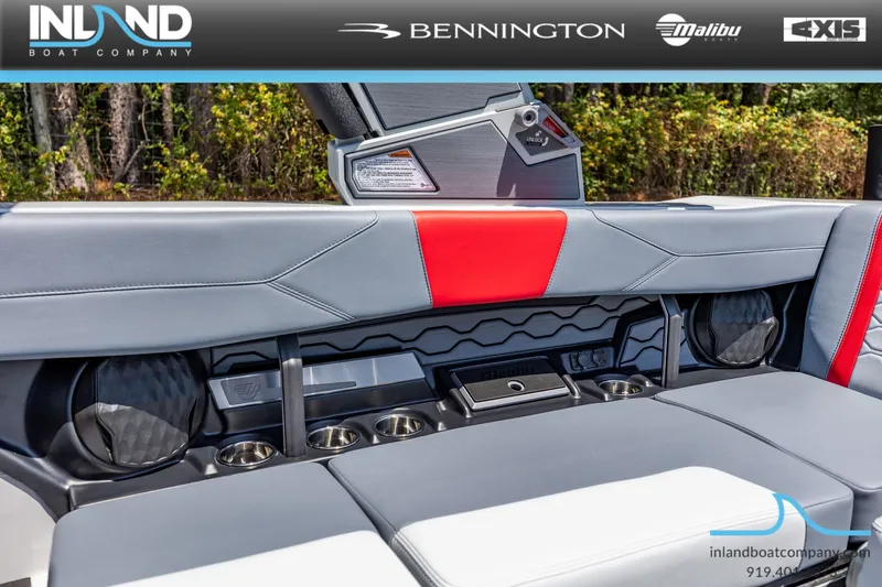 Slide: The Image of Interior of 2026 Malibu Wakesetter 23 LSV with gray and red seating. - 30