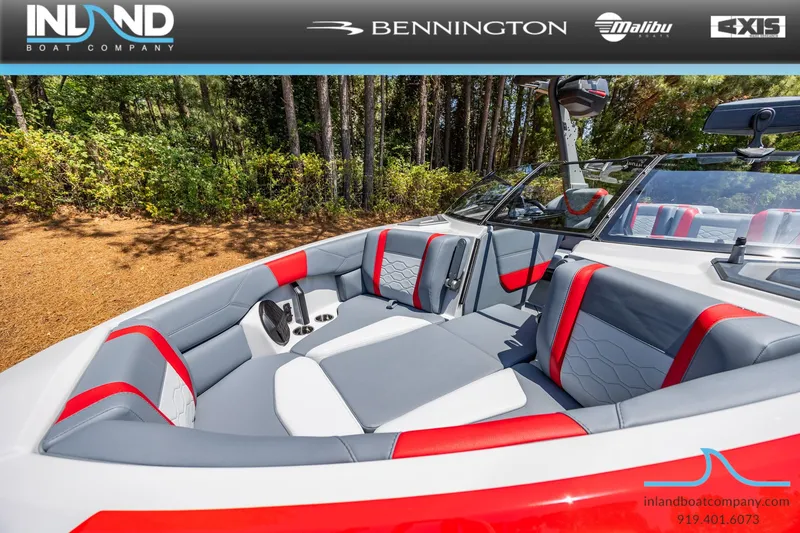 Slide: The Image of Interior of 2026 Malibu Wakesetter 23 LSV with gray and red seating. - 34