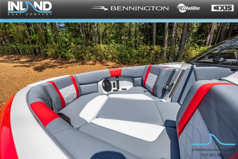 Slide: The Image of Interior of 2026 Malibu Wakesetter 23 LSV with gray and red seating. - 35