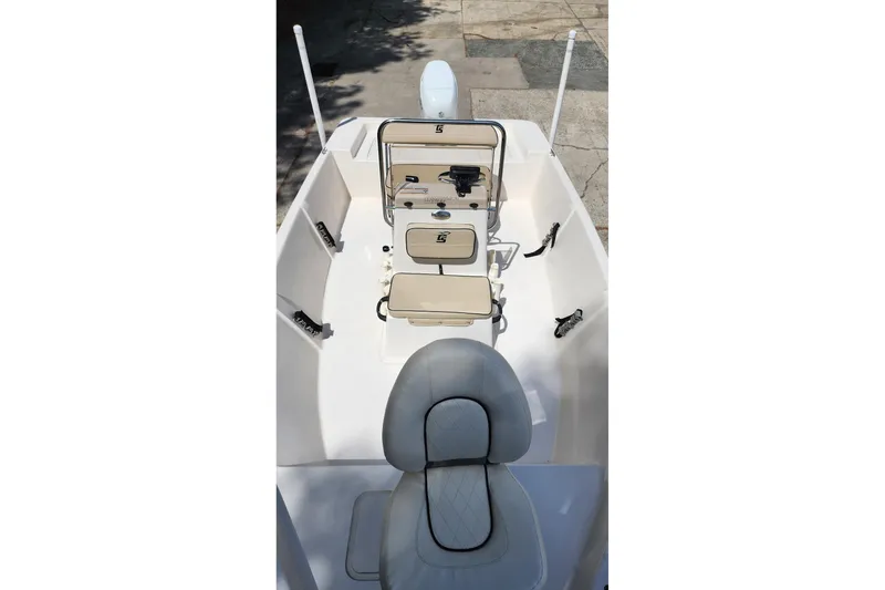 Slide: The Image of 2024 Carolina Skiff EV180 Sea Skiff interior with seating and console, top view. - 7