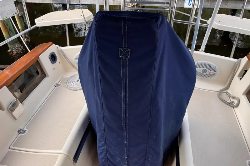 Slide: The Image of Cockpit of 2000 Island Packet 350 sailboat with covered helm station. - 16