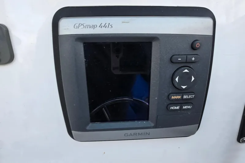 Slide: The Image of Garmin GPSmap 441s device on a 1972 Boston Whaler 17 Montauk boat. - 17