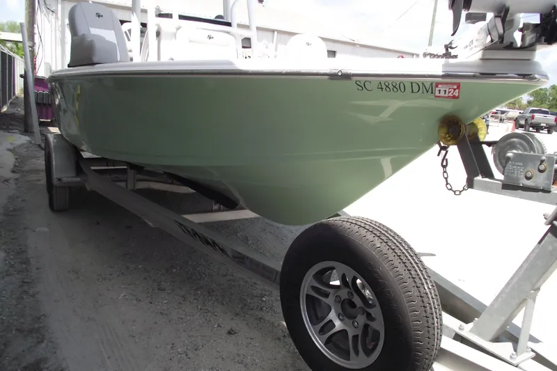 Slide: The Image of 2019 Sea Pro 208 Bay boat on trailer, side view, registration SC 4880 DM visible. - 2