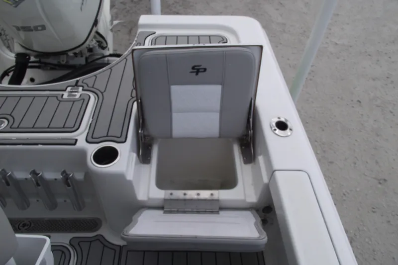 Slide: The Image of 2019 Sea Pro 208 Bay boat seat with storage compartment open. - 30