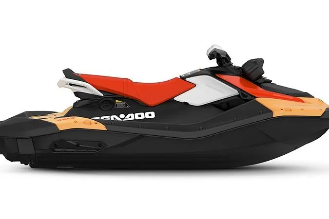Slide: The Image of 2026 Sea-Doo Spark for 3, orange and black jet ski, side view. - 4
