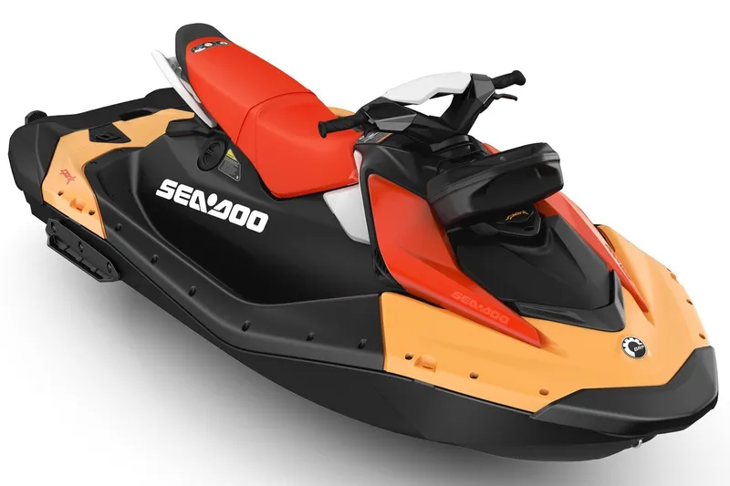 Slide: The Image of 2026 Sea-Doo Spark for 3, orange and black jet ski, side view. - 5