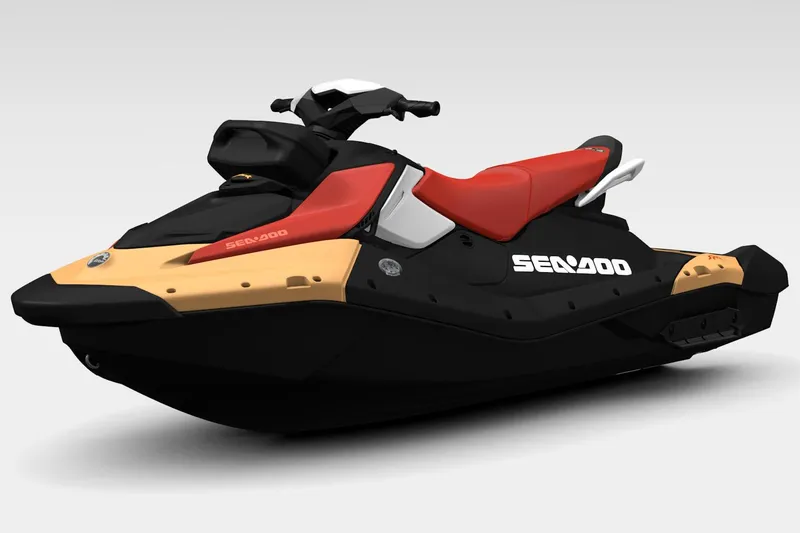Slide: The Image of 2026 Sea-Doo Spark for 3 jet ski, black and red design, side view. - 6