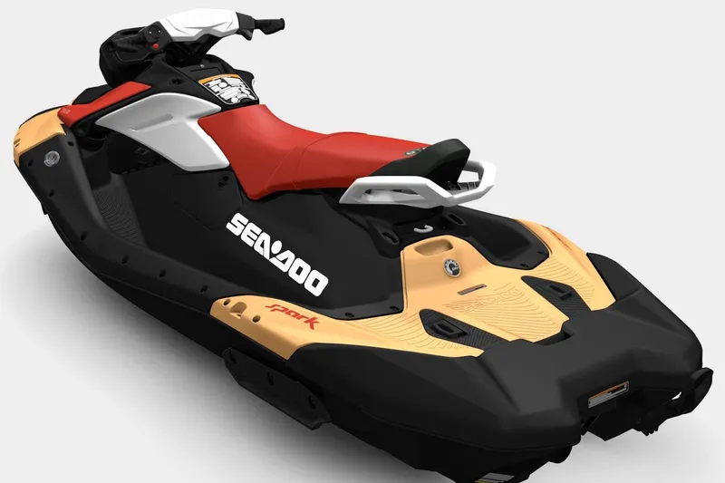 Slide: The Image of 2026 Sea-Doo Spark for 3 jet ski, red and black design, rear view. - 7