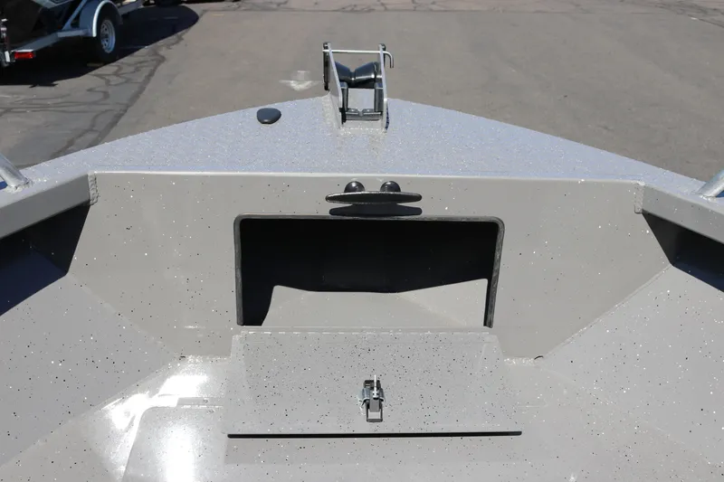 Slide: The Image of 2026 Alumaweld Talon 18 boat bow with storage compartment and cleat. - 7