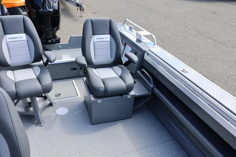Slide: The Image of 2026 Thunder Jet 209 Rush OT boat interior with two cushioned seats. - 27