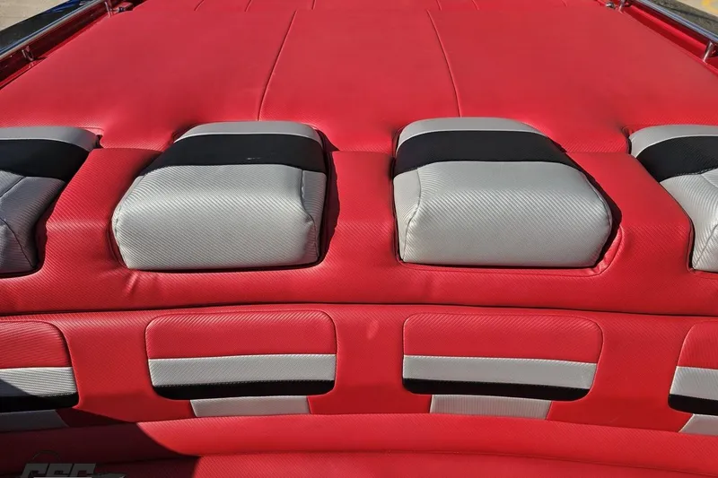 Slide: The Image of Red and gray upholstery on a 1997 Formula 382 FASTech boat. - 101