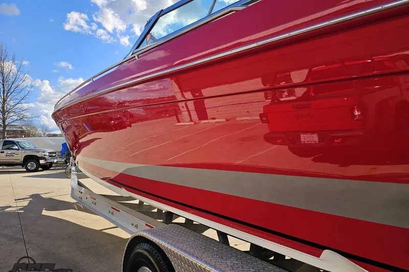 Slide: The Image of Red 1997 Formula 382 FASTech boat on trailer, sunny day, clear sky. - 22