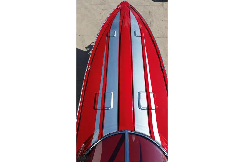 Slide: The Image of Red and silver 1997 Formula 382 FASTech boat, aerial view of sleek design. - 36