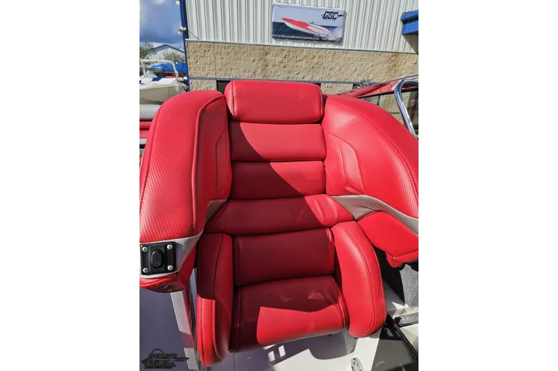 Slide: The Image of Red leather seat of a 1997 Formula 382 FASTech boat, showcasing luxurious design. - 96