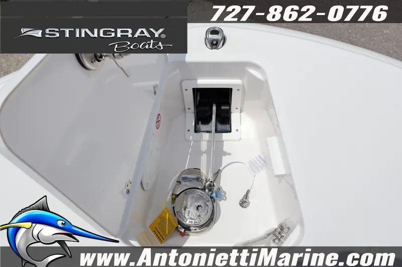 Slide: The Image of 2026 Stingray 253 CC boat interior with equipment, featuring Antonietti Marine branding. - 29