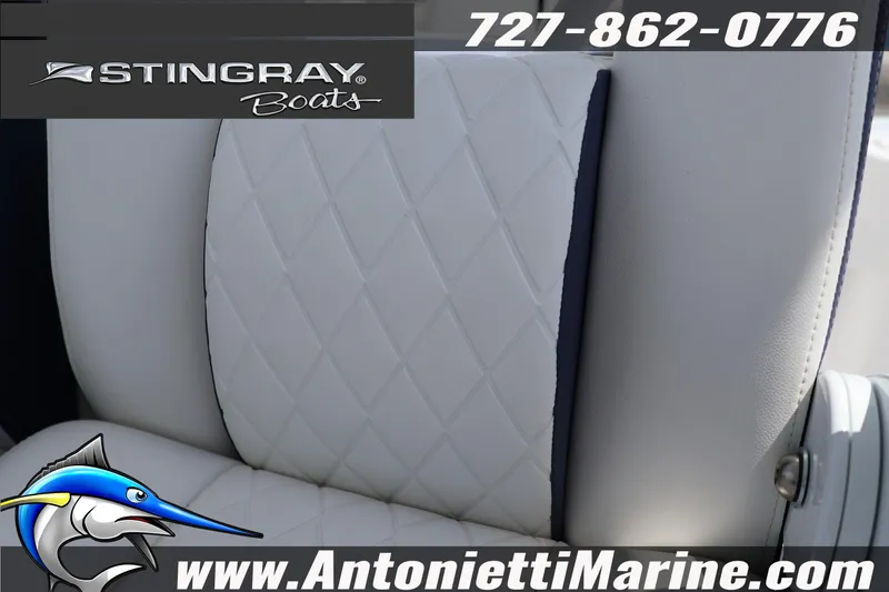 Slide: The Image of 2026 Stingray 253 CC boat seat with diamond stitching, featuring Antonietti Marine branding. - 42
