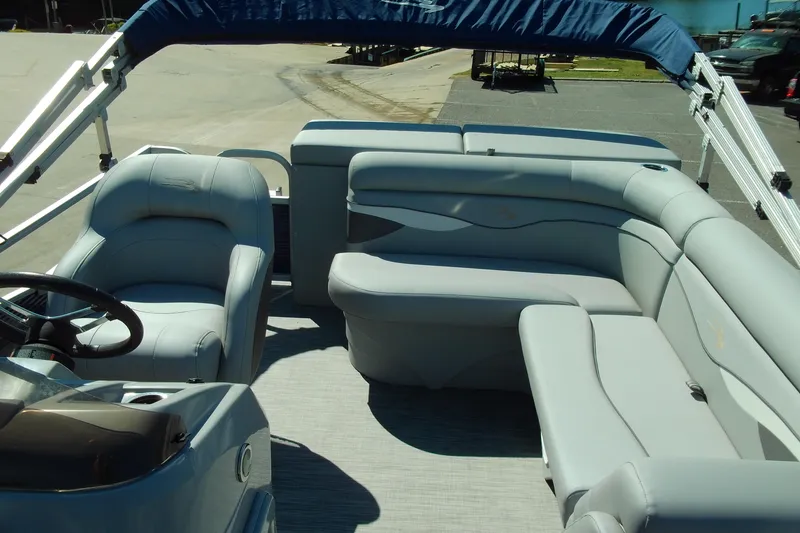 Slide: The Image of 2020 Bennington SV 188 SLV 8' Narrow Beam pontoon boat interior with plush seating. - 10