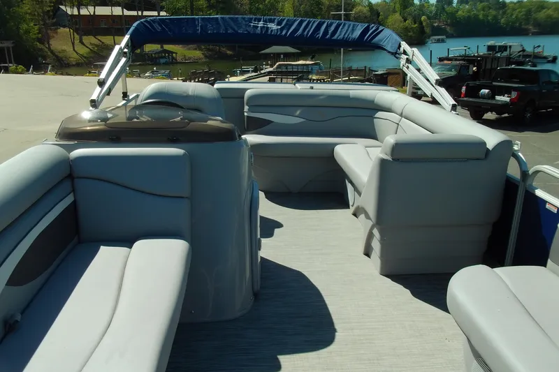 Slide: The Image of 2020 Bennington SV 188 SLV pontoon boat with spacious seating and narrow beam design. - 9