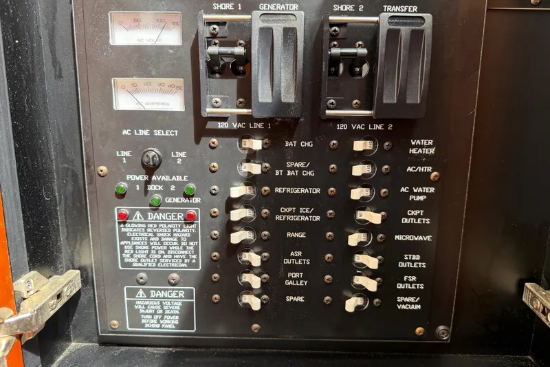 Slide: The Image of Electrical control panel on a 2007 Cruisers Yachts 370 Express boat. - 29