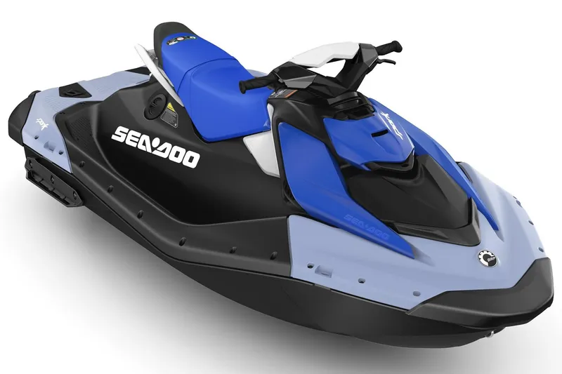 Slide: The Image of 2026 Sea-Doo Spark for 2, blue and black jet ski, side view. - 4