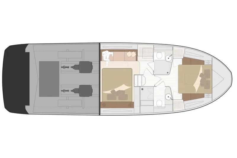 Slide: The Image of Manufacturer Provided Image: Floor plan of 2025 Marex 440 Scandinavia boat, featuring cabins and engine layout. - 13